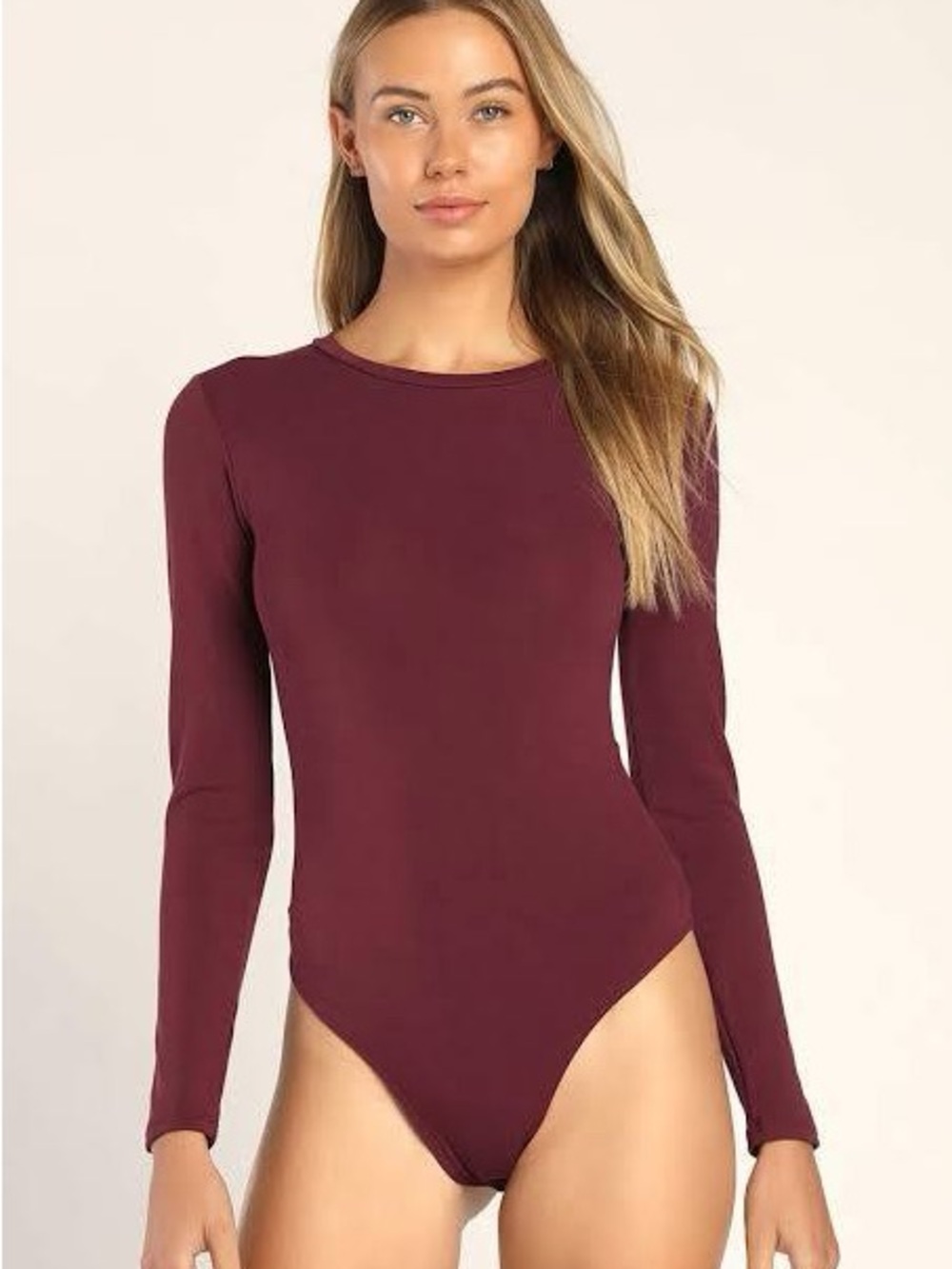 Abercrombie & Fitch Soft Matte Seamless Long Sleeve Crew Bodysuit Burgundy M